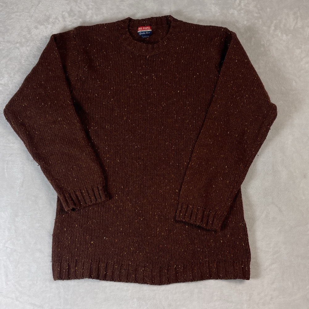 Free People Women's Brown Sweater Size XL Wool Blend Speckled Crewneck Knit